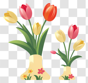 Ceramic Vases - Colorful Tulip Bouquets In Vases Transparent PNG