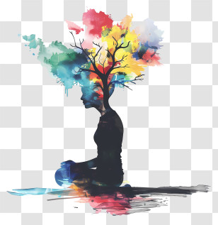 Mental Health - Meditation Silhouette With Tree Transparent PNG