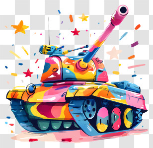 Tank - Cartoon Tank Cartoon Tank Rainbow Paint Stars Colorful Transparent PNG