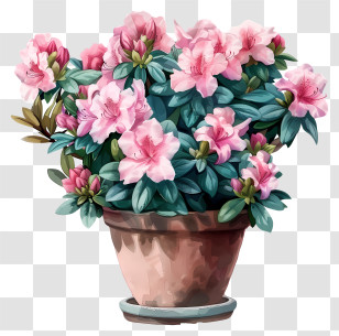 Azalea Plant - Pink Azalea Potted Plant Illustration Transparent PNG