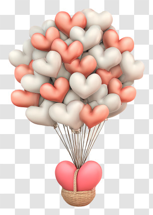 Balloons Heart - Heart Balloon Bouquet In Basket Transparent PNG
