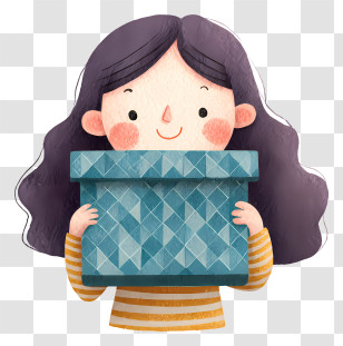 Girl Holding Gift Box - Smiling Girl Holding Blue Gift Box Transparent PNG