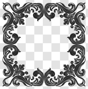 Border Texture - Ornate Black Floral Frame Illustration Transparent PNG
