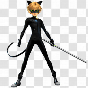 Cat - Cat Noir In Black Suit Transparent PNG