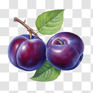 Plum - Purple Plums With Leaves Illustration Transparent PNG