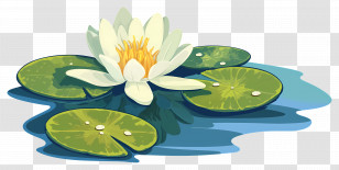 Water Lily Flowers - White Water Lily With Green Leaves And Pads Transparent PNG