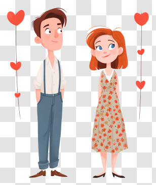 Couple With Hanging Hearts - Cartoon Couple In Love With Hearts Transparent PNG
