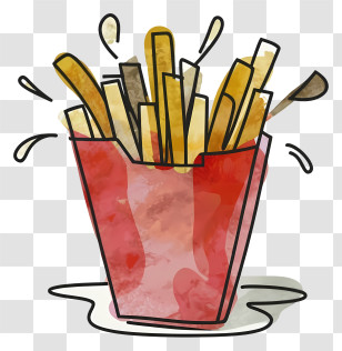Red Plastic Cup - French Fries In A Red Carton Watercolor Illustration Transparent PNG