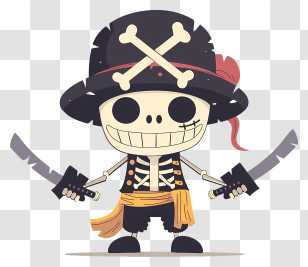 One Piece Jolly Roger - Cartoon Pirate Character With Swords Transparent PNG