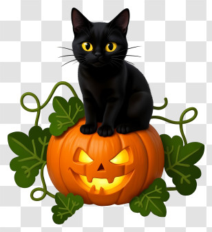 Halloween Cat In Pumpkin - Black Cat On Jack-o'-Lantern Transparent PNG