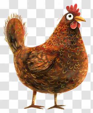 Hen - Colorful Cartoon Chicken With Rustic Textures Transparent PNG