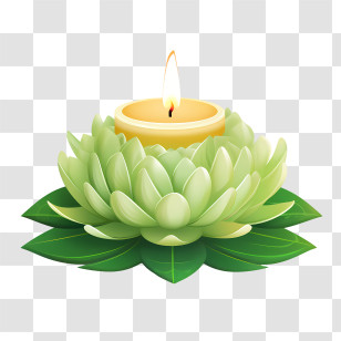 Candle Lotus Flower - Elegant Lotus Candle With Green Petals Transparent PNG