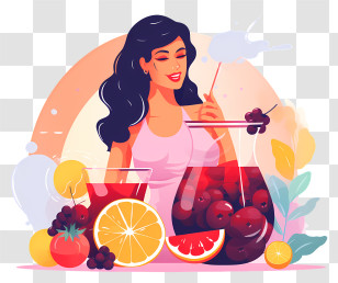 Woman - Woman Enjoying Fruit Punch Transparent PNG