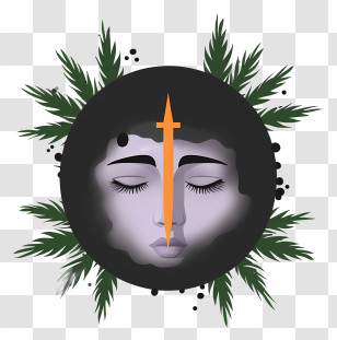 Minimalized Flat Vector Illustrate - Face With Sword And Leaves Transparent PNG