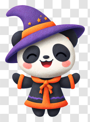 Panda In Witch Outfit - Happy Panda In Witch Costume Transparent PNG