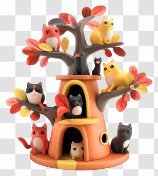 Cat Tree - Cute Cat Tree With Multiple Cats Transparent PNG