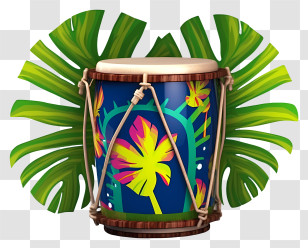 Conga Drum - Colorful Drum With Tropical Monstera Design Transparent PNG