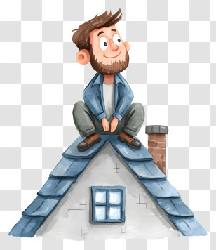 Scared Man On House Roof - Man Sitting On Roof Transparent PNG
