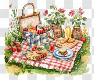 Country Picnic - Beautiful Picnic Arrangement With Flowers And Food Transparent PNG