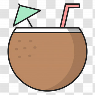 Coconut Drink - Coconut Drink With Straw And Umbrella Transparent PNG