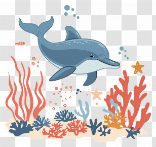 Cute Dolphin - Dolphin Swimming In A Coral Reef Scene Transparent PNG