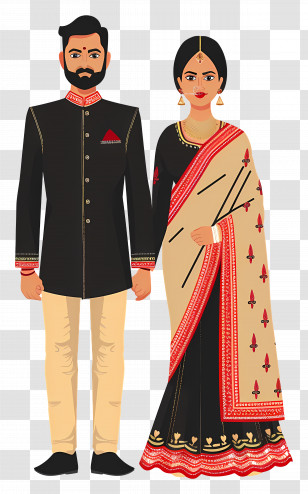 Indian Bride And Groom - Illustration Of A Couple In Traditional Clothing Transparent PNG