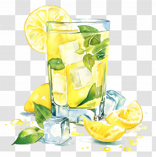 Lemonade - Refreshing Lemon Drink With Ice Cubes Transparent PNG
