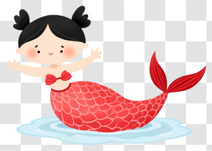 Cute Little Mermaid - Cute Mermaid With Red Tail Transparent PNG
