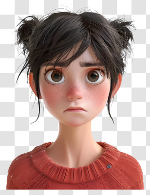 Cartoon Depression - Animated Girl With Sad Expression And A Red Sweater Transparent PNG
