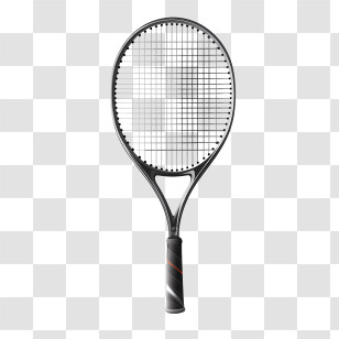 Tennis Racket - Black Stringed Tennis Racket Transparent PNG