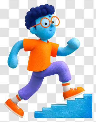 Man Climbing Stairs - Energetic Blue Kid Climbing Stairs Transparent PNG