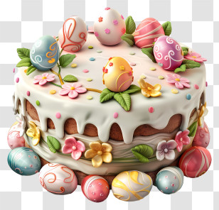 Easter Day Cake - Beautiful Easter Cake With Floral And Egg Decorations Transparent PNG