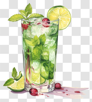 Cocktail - Mint Lime And Cranberry Cocktail Art Transparent PNG