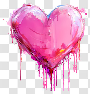Pink Heart - Pink Dripping Paint Heart Illustration Transparent PNG