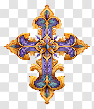 Cross Logo - Ornate Cross With Gold And Purple Design Transparent PNG