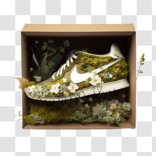 Sneakers Made From Green Leaves And Moss
 - Mossy Shoe With Floral Design Transparent PNG