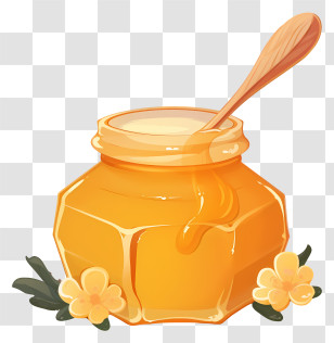 Honey - Honey Jar Illustration With Wooden Dipper Transparent PNG