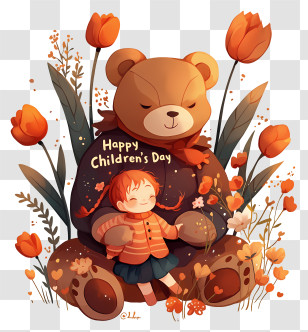 Childrens Day Background - Cozy Bear Hug With Little Girl Transparent PNG
