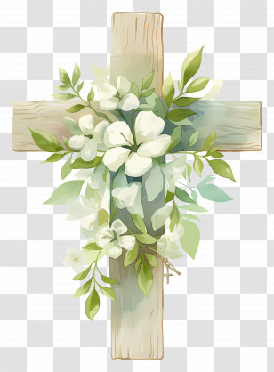 Christian Cross - Cross With White Flowers Transparent PNG