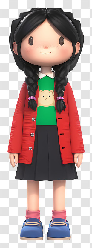 3d Cartoon Girl - Girl With Braids In Red Coat Transparent PNG