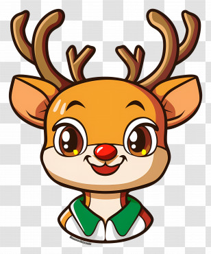 Christmas Reindeer - Cheerful Cartoon Reindeer Head Animation For Christmas Transparent PNG