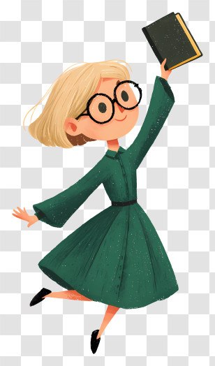 Girl Jumping For Joy - Girl With Book In Green Dress Transparent PNG