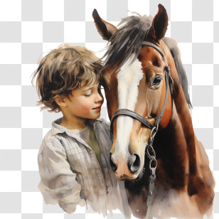 National I Love Horses Day - Boy And Horse In A Loving Embrace Transparent PNG