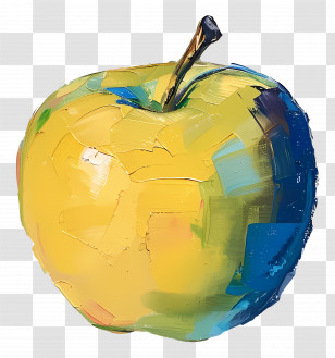 Oil Painting - Abstract Apple Painting With Yellow And Blue Transparent PNG