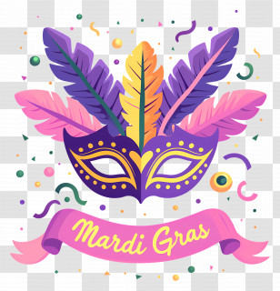 Mardi Gras Mask - Mardi Gras Mask With Feathers Transparent PNG