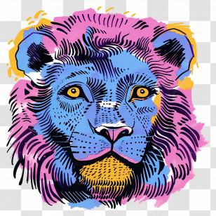 Blue Lion - Colorful Artistic Lion Illustration Transparent PNG