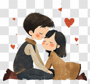 Cute Love - Couple Sitting With Hearts Transparent PNG