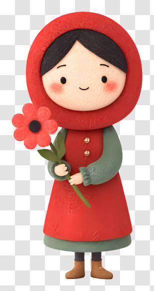 Muslim Girl Holding Flower - Girl With Red Hood Holding A Flower Transparent PNG