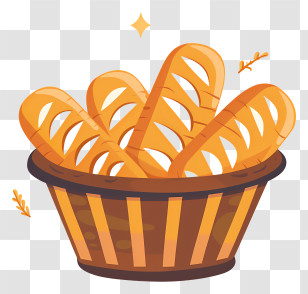 Bread Basket - Basket Of Fresh Bread Cartoon Illustration Transparent PNG