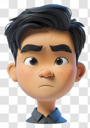 Asian Man - Animated Boy With Worried Expression Transparent PNG